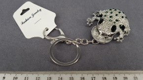 Брелок Лягушка (серебро) зеленый страз